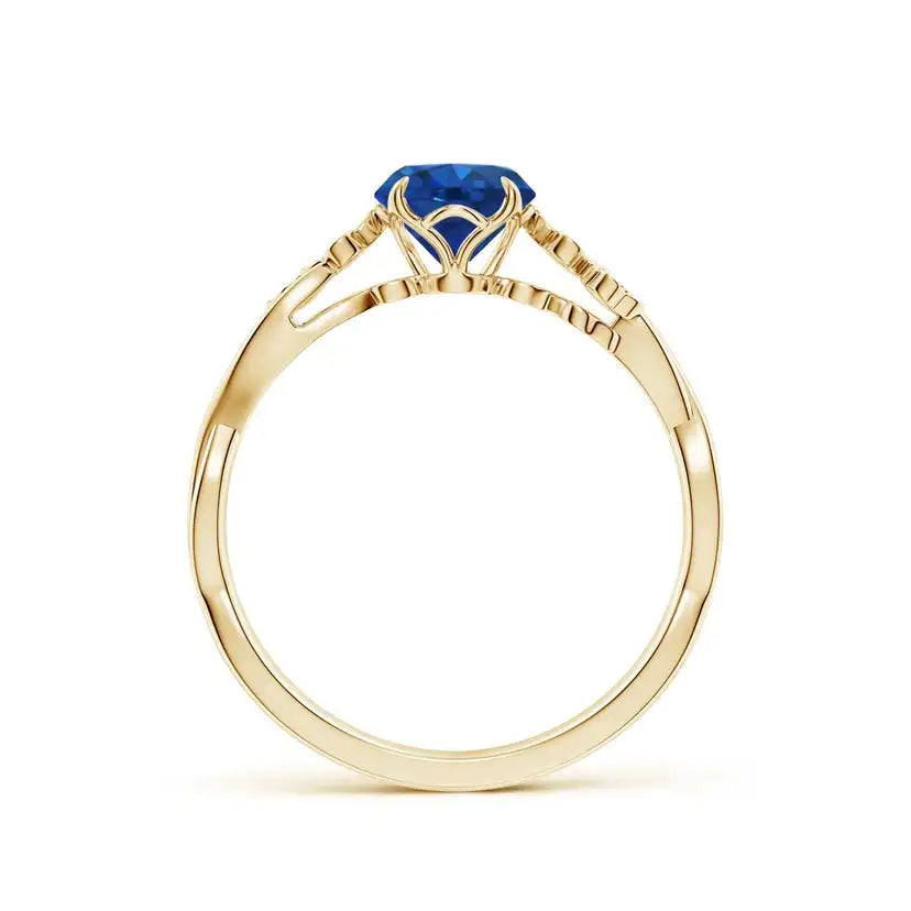 Nature-Inspired Round Blue Sapphire Floral Engagement Ring Handmade Customized Fine Jewelry Wedding Engagement 14K Solid Gold
