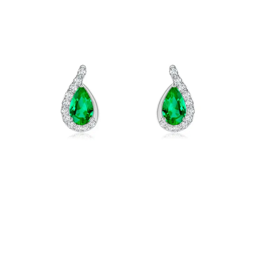 AAA Emerald Diamond Earrings 14k White Gold Pear Cut Studs Earrings Fine Jewelry Gift for Women Anniversary Wedding Earrings