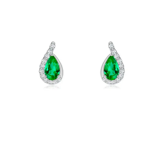 AAA Emerald Diamond Earrings 14k White Gold Pear Cut Studs Earrings Fine Jewelry Gift for Women Anniversary Wedding Earrings