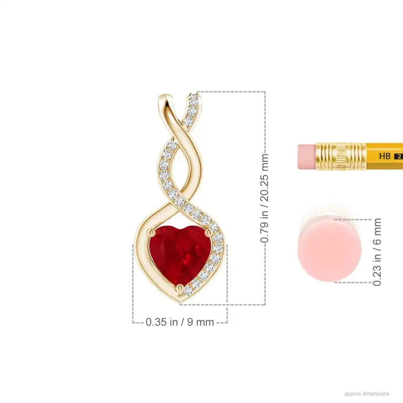 Heart-Shaped Red Ruby IGI Certified Natural Precious Gemstone Infinity Pendant with Diamond Accents 14K Solid Gold Pendant OEM