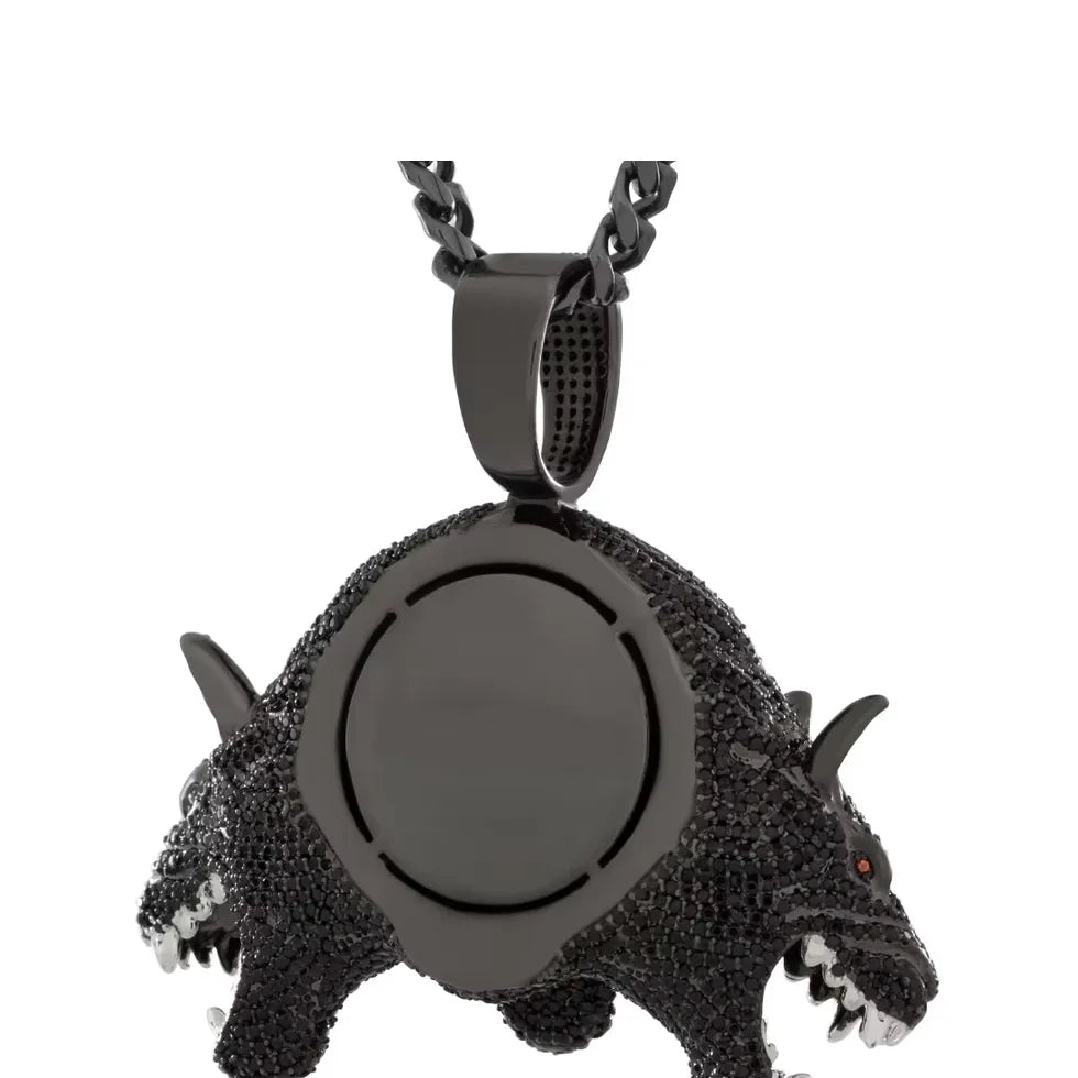 BiG-BOSS Black Sterling Silver Three Headed Dog Pendant Freshwater Pearl Red Eye Detail Cushion Cut Moissanite Men Luxury Hip Hop Party