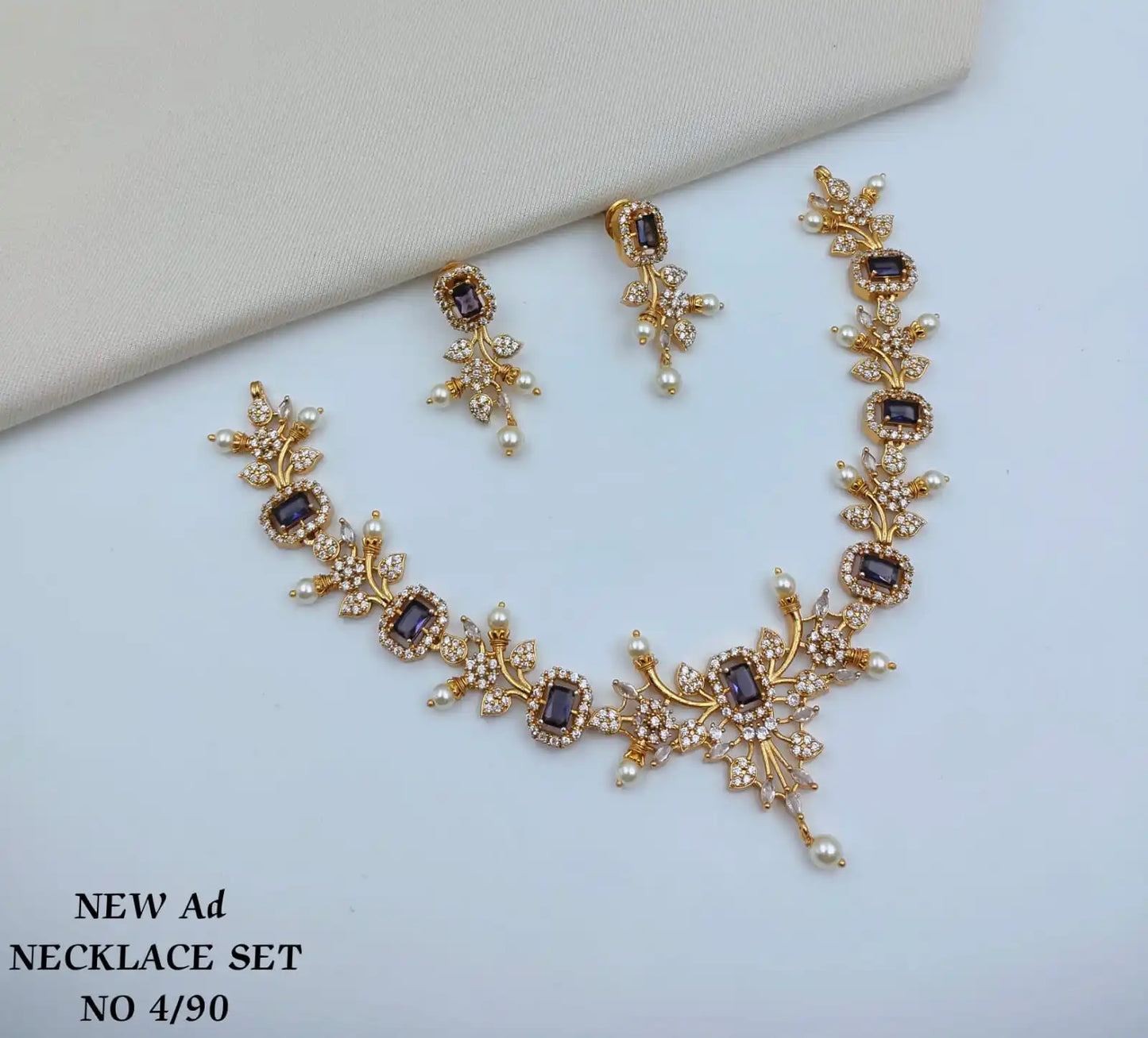 Gold Plated Zircon Necklace Statement With Imitation Pearl Earrings Women's Classic Bridal Wedding & Party Jewelry Set For Women