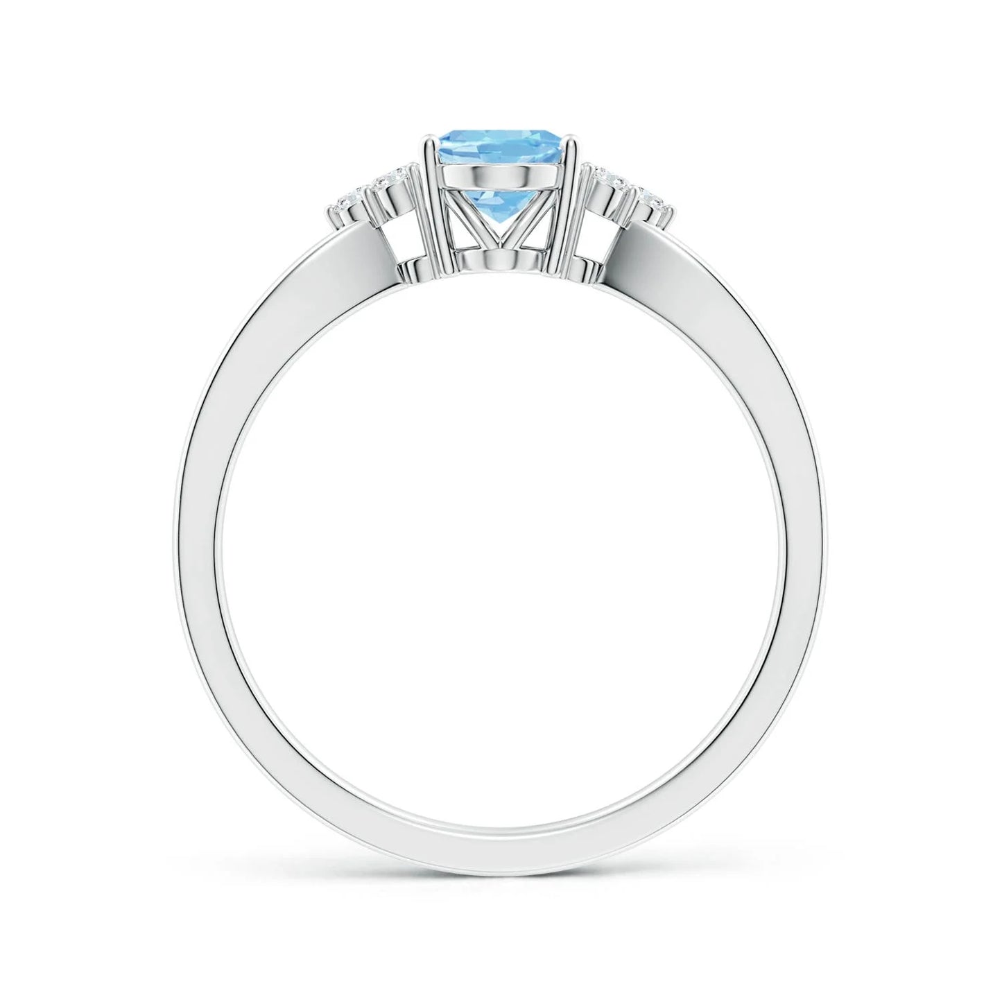 14k Solid Gold Antique Oval Cut 1.00 Carat Natural Aquamarine & Trio Diamond Engagement Ring for Women Split Shank Wedding Ring