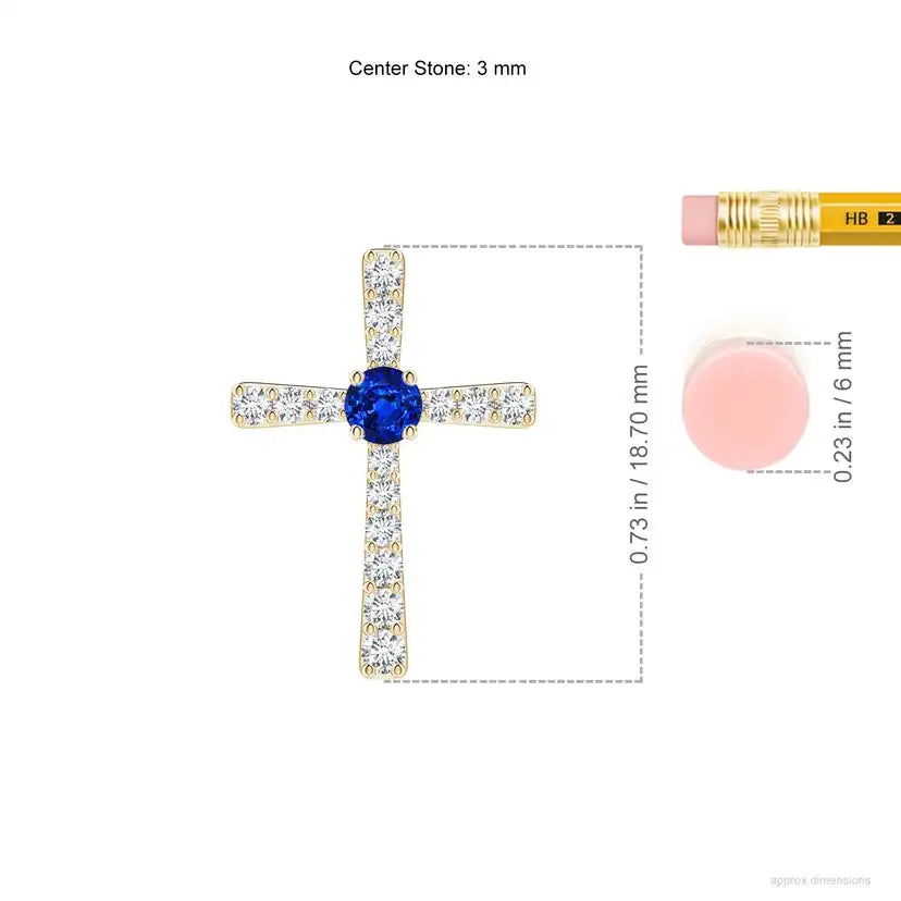 4.6 Gram 14k Gold Natural 6mm 0.75 Ctw Blue Sapphire Center Stone And 1.37 Ctw Diamond Cross Pendant New Arrival Christmas Gift