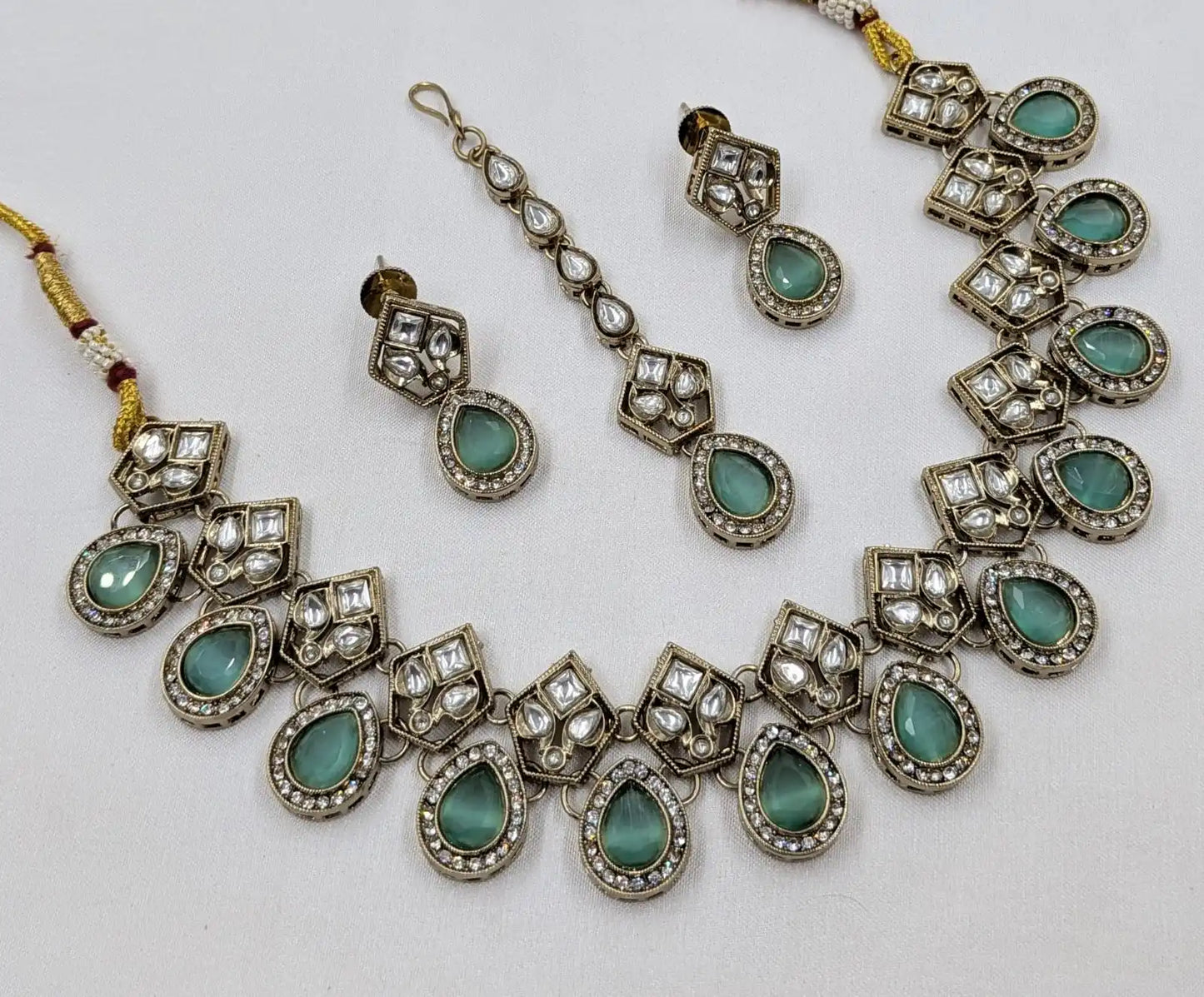 Luxury Green Kundan Necklace Set with Earrings Gold Plated Designer Bridal Wedding Party Jewelry for Women OEM Export for Women