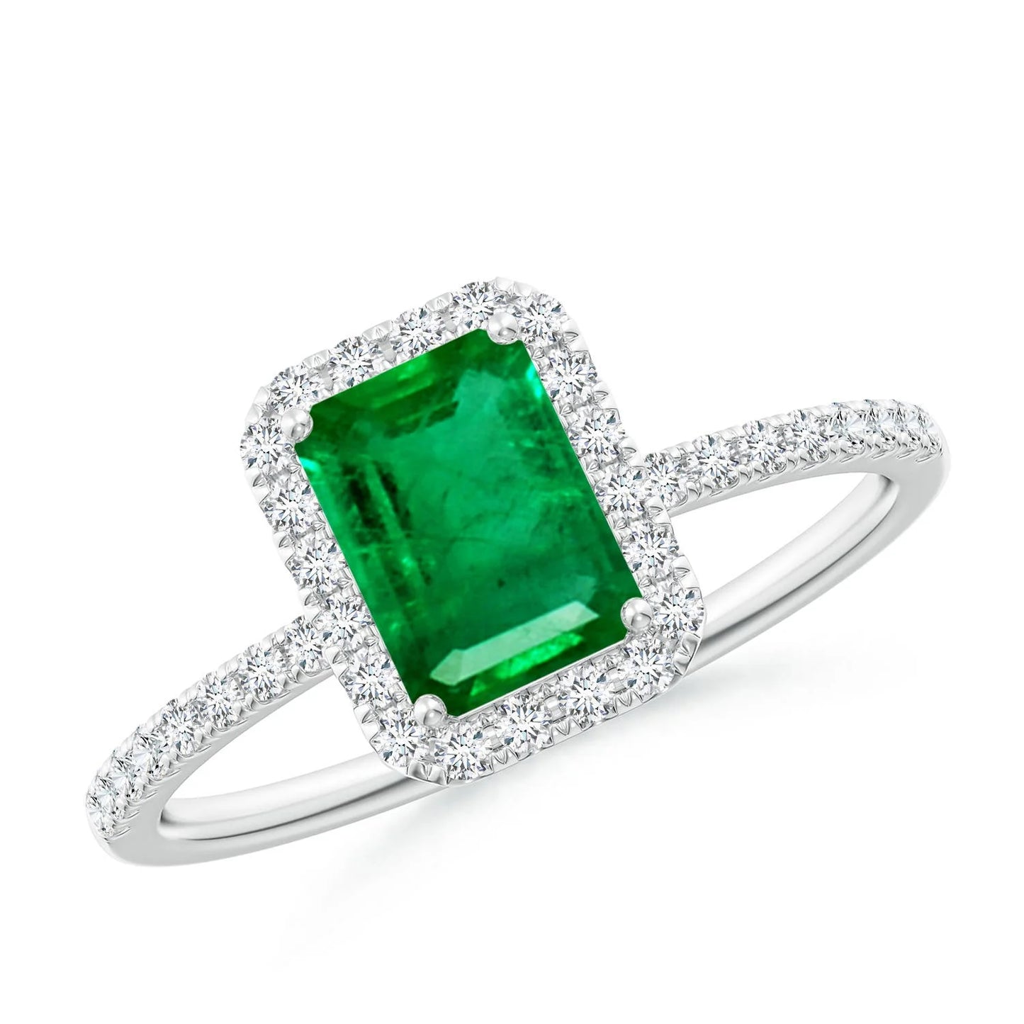 Top Quality 14k Gold 7*5MM Emerald Cut 1.10Ctw Emerald & Round Brilliant Cut Diamond Halo Ring Luxury Designer Engagement Ring