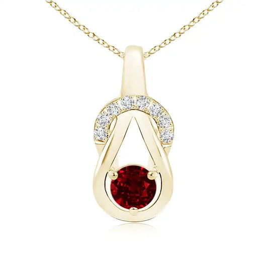 2026 New Arrival 18K Gold IGI Certified Round Red Ruby Gemstone Infinity Knot Pendant With Diamond Handmade Fine Jewelry Pendant