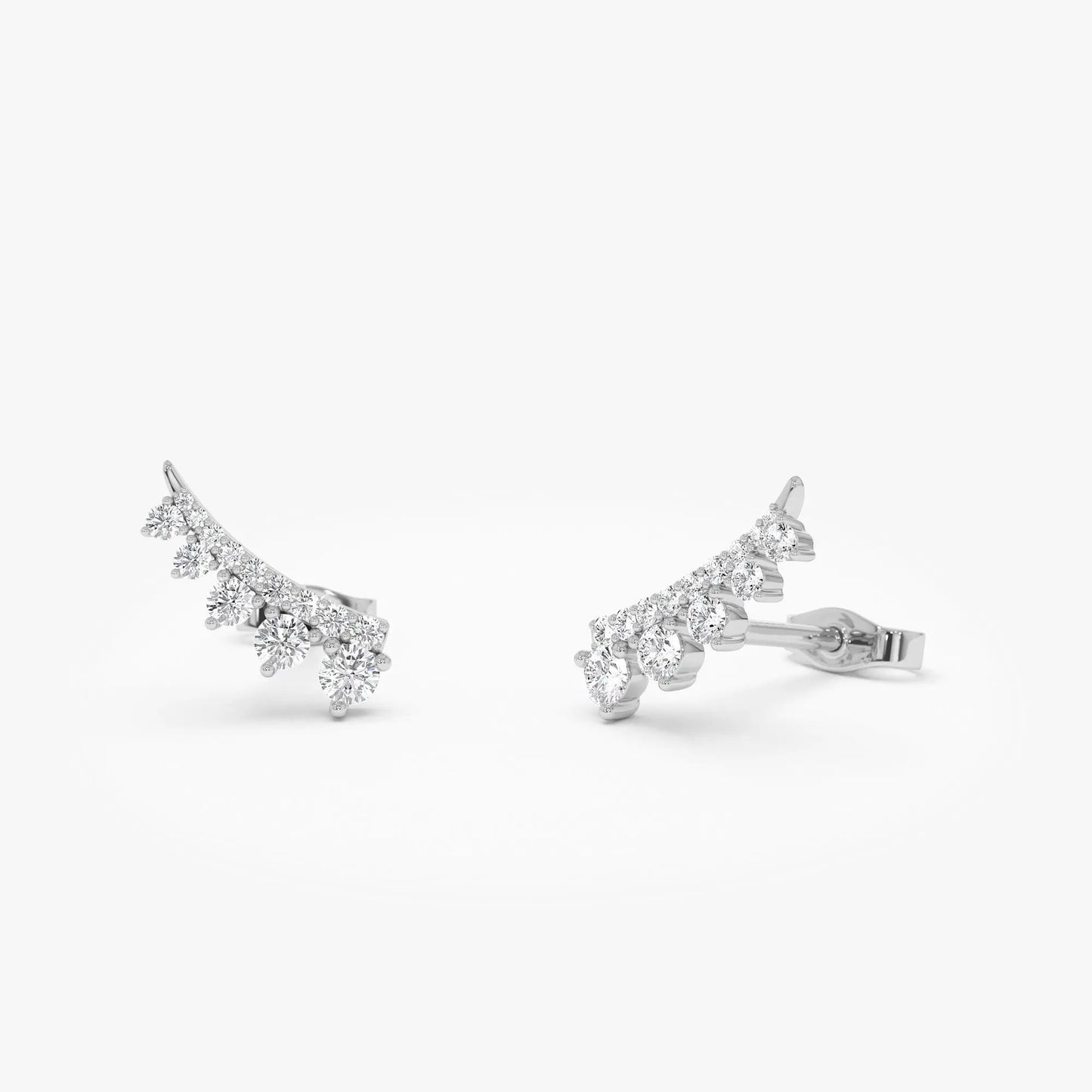 14k Gold Ear Climber Stud Earrings with 0.31ct Natural Diamond Women's Fine Jewelry Third Party Certified Custom Handmade Studs