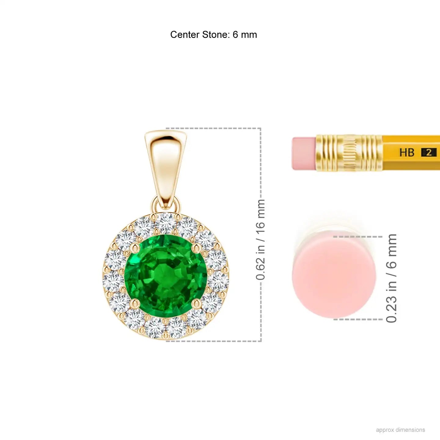 14K Gold Natural 6MM 0.75Ctw Round Cut Emerald Gemstone With Pave Sett Accented 0.21Ctw Diamond Halo Pendant Link Chain Necklace