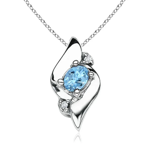 14K Solid Gold Shell Style Oval Cut Natural Aquamarine & Diamond Pendant Top Quality Prong Set Fine Jewelry Pendant Necklace OEM
