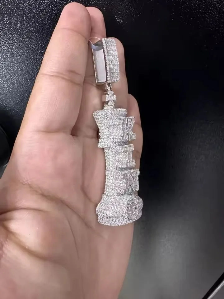BiG-BOSS Iced Out King Chess Moissanite Freshwater Pearl Cushion Cut Luxury Sterling Silver Crown Design Hip Hop Pendant for Men
