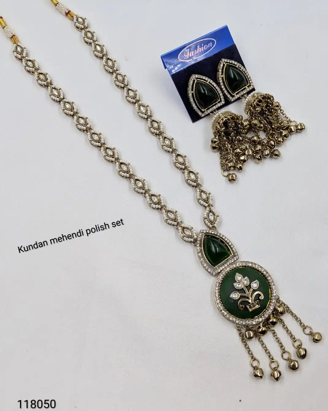 Elegant Green American Diamond Pendant Necklace Set for Women, Premium Gold Plated Bridal Jewelry Necklace with Matching Dangle