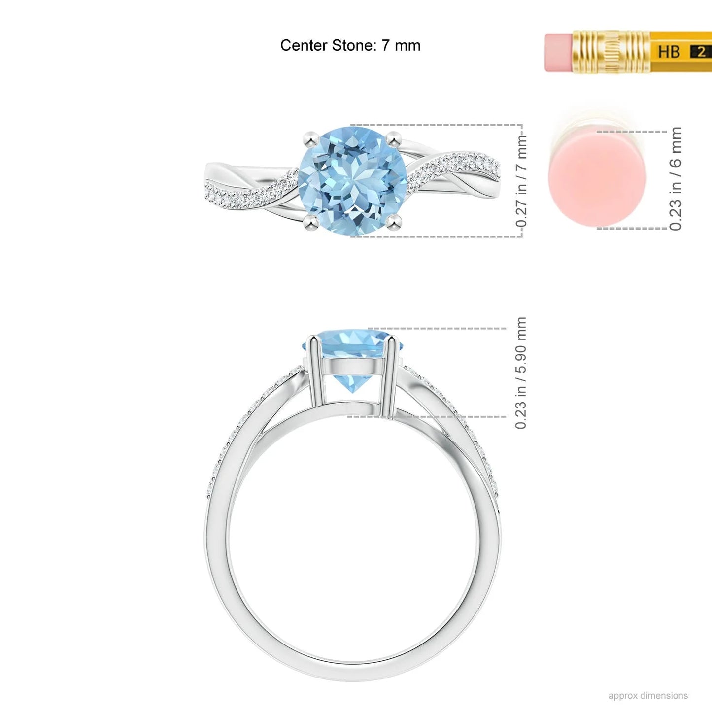 14K Solid Gold Natural Round Cut Solitaire Aquamarine Twisted Split Shank Ring Pave Setting Diamond Band Unique Engagement Ring