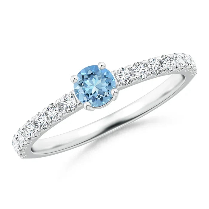 14K Solid Gold Classic Solitaire Aquamarine Ring Handmade Customized Fine Jewelry Wedding Engagement Party Wear