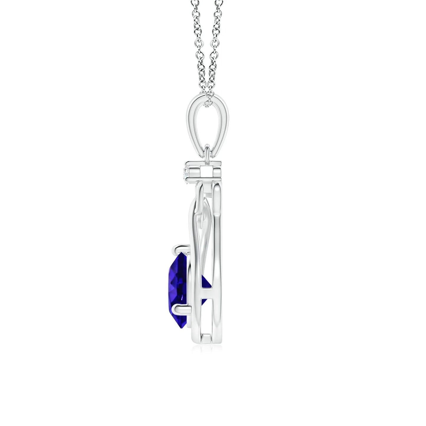 High Quality Prong Sett Round 0.45Ct Tanzanite Knotted Heart Pendant With Diamond Link Chain Necklace IGI Certified Fine Jewelry