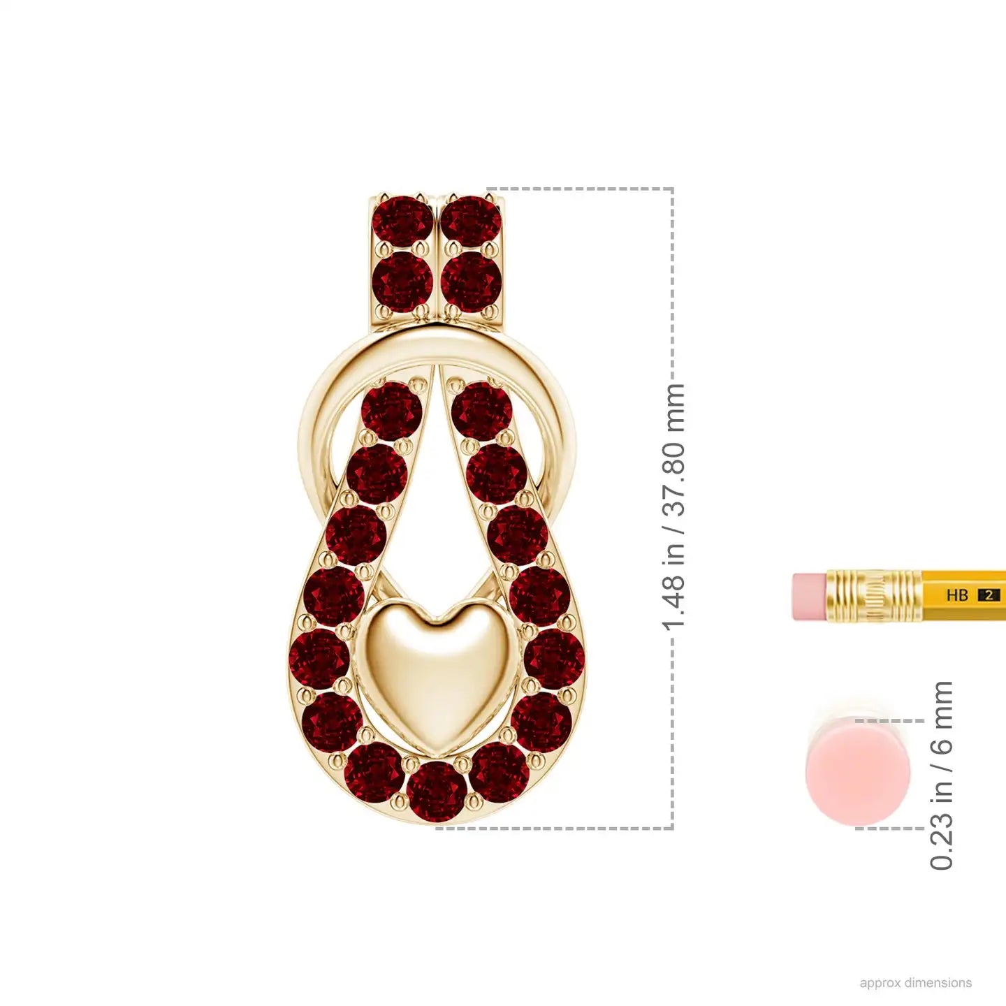 14K Gold Natural Multi Round Red Ruby Infinity Knot Pendant With Puffed Heart Beautiful Unisex Party Wear Top Quality Pendant
