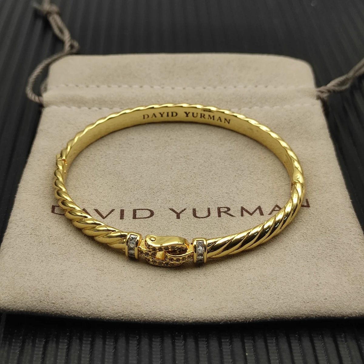 FASHIONISTA DY High-Quality Gold-Plated Engraved Wave Diamond-Set Bangle, Unisex Silver-Plated Diamond-Set Bangle, Jewelry