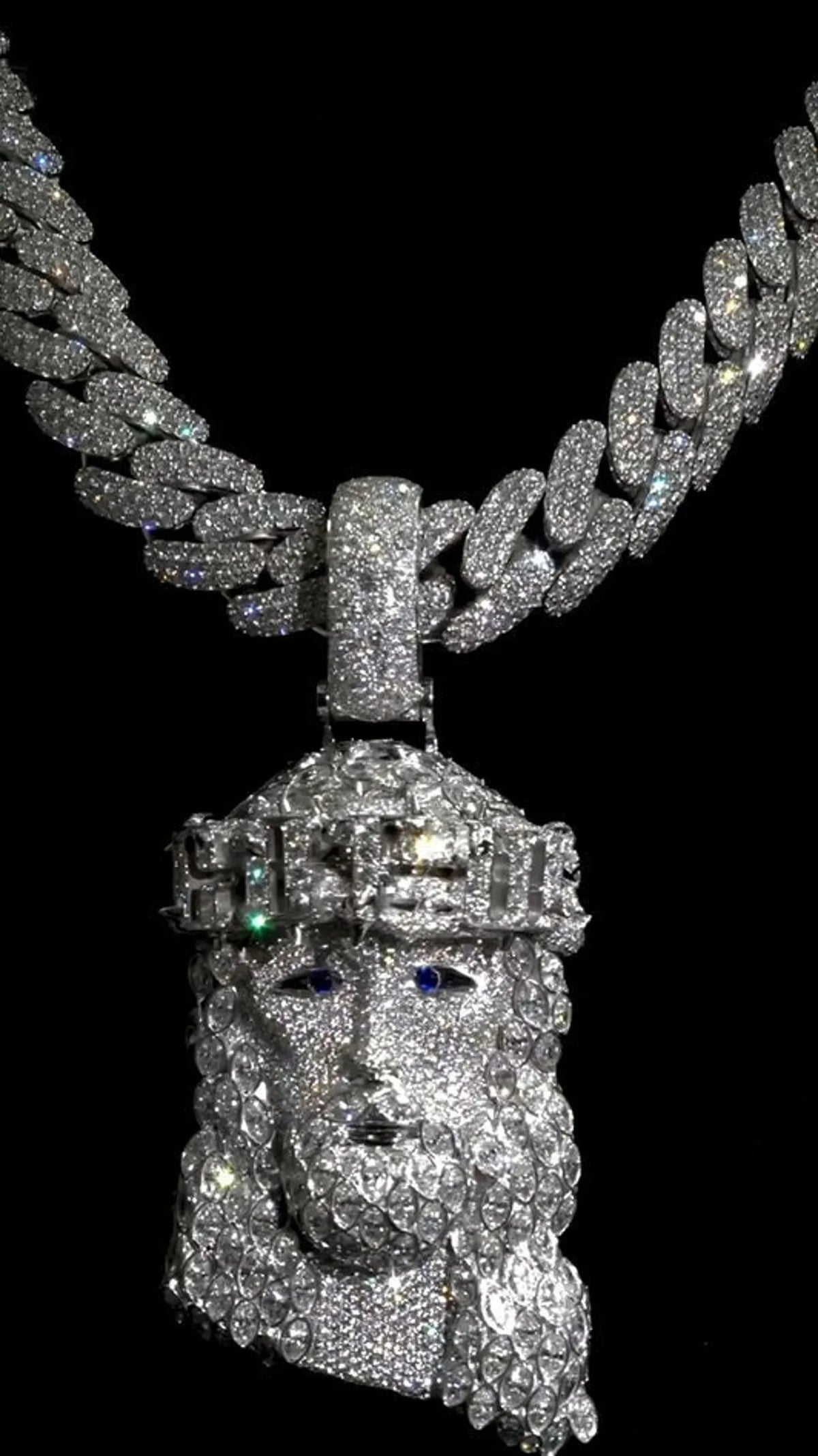 BiG-BOSS Krishnavii KP 217 Iced Cushion Cut Moissanite Freshwater Pearl Jesus Face Pendant Necklace-Silver Plated Luxury Hip Hop Men's