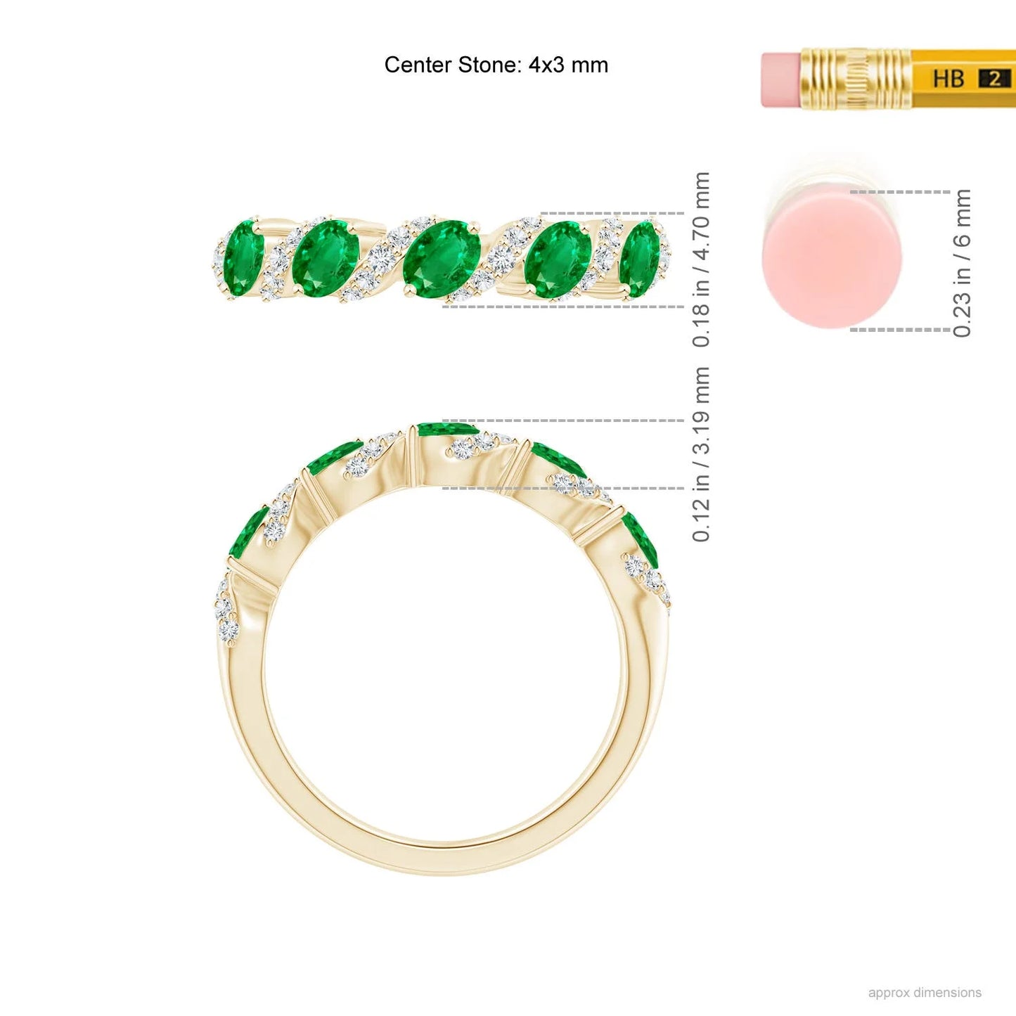 14K Solid Gold Oval Cut Five Stone Natural Green Emerald Swirl Ring with Diamonds High Quality Fine Jewelry Half Eternity Ring