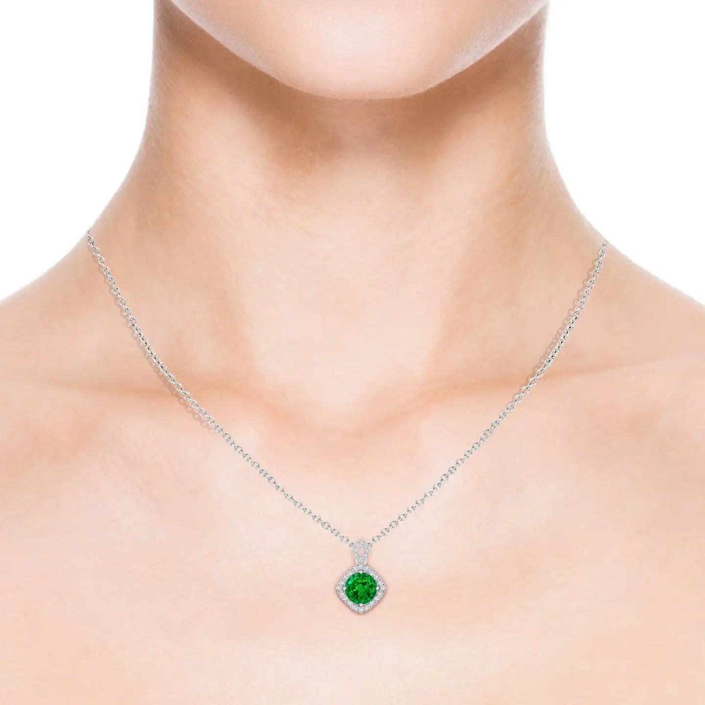 14K Solid Gold Natural Round Emerald Vintage Inspired Pendant With Diamond Halo Fine Jewellery May Birthstone Gift For Her 2026