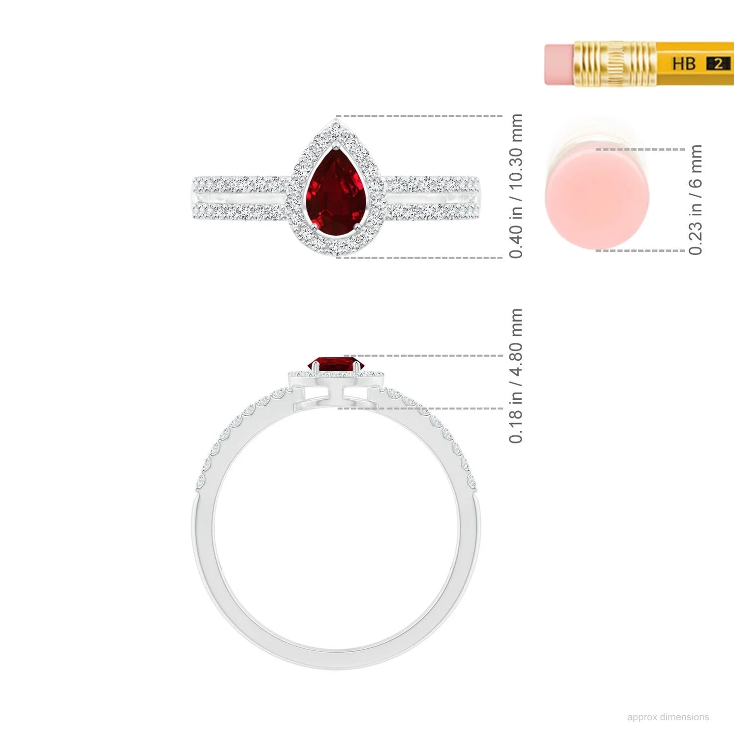 14K Solid Gold Pear Cut Ruby Gemstone and Diamond Halo Split Shank Engagement Ring Pave Accent Natural Diamond Solitaire Ring