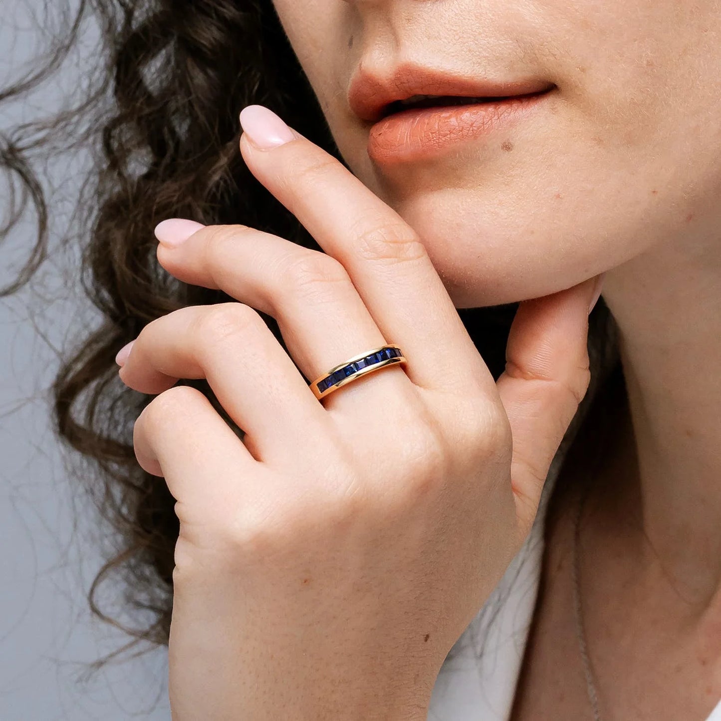 Hot Sale Gorgeous Channel Set Natural Blue Sapphire Precious Gemstone Half Eternity Band Ring Pure 14K Yellow Gold Fine Jewelry