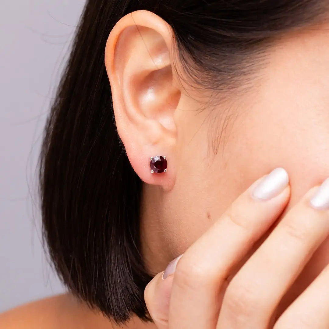 Ruby Round Cut Stud Earrings, 14kt Solid Gold Prong Set Engagement Women Fine Studs Luxury Earrings July Birthstone Jewelry