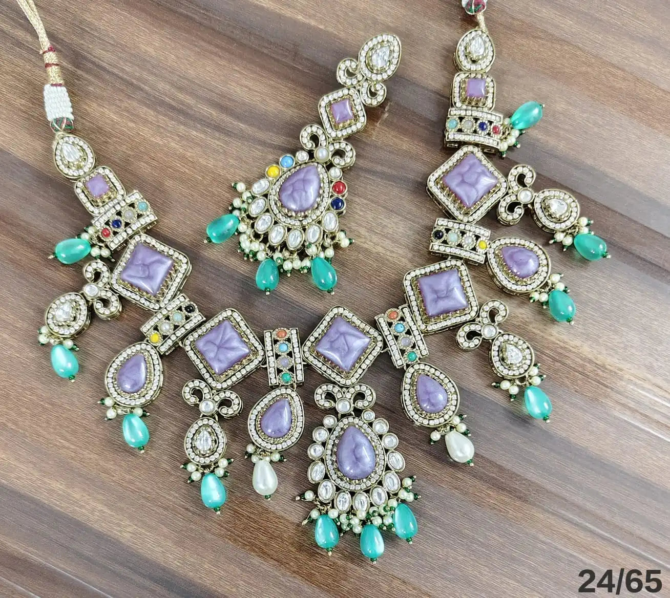 Luxury Turquoise Pink Kundan Necklace Set with Statement Earrings Traditional Bridal Party Wear Designer Jewelry Collection Set