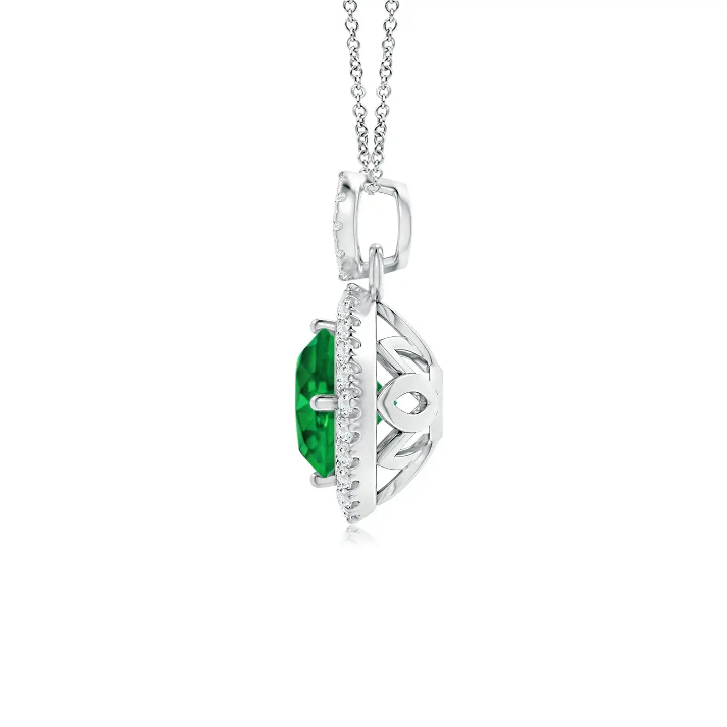 14K Solid Gold Natural Round Emerald Vintage Inspired Pendant With Diamond Halo Fine Jewellery May Birthstone Gift For Her 2026