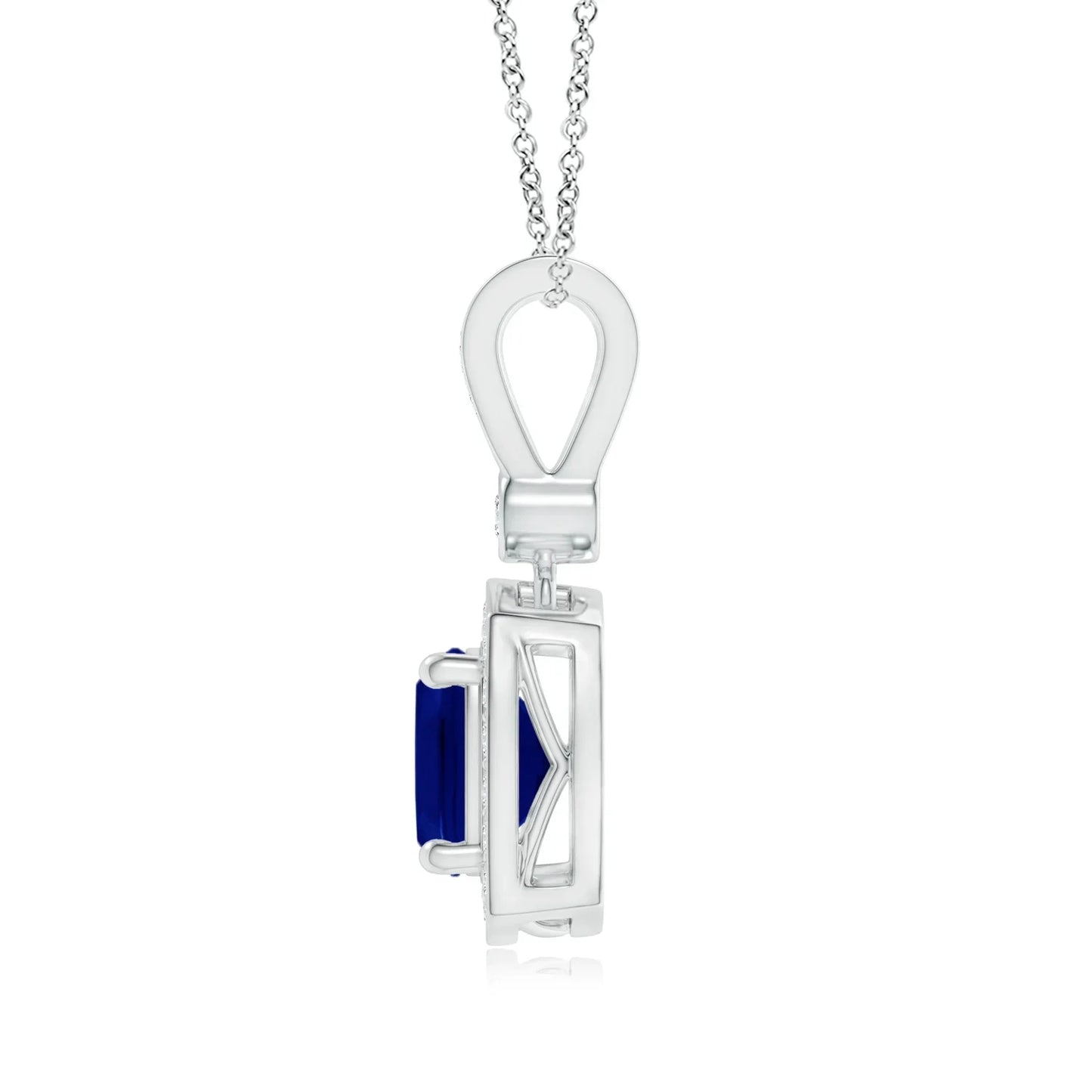 14k Gold Igi Certified Claw Sett Cushion Cut Blue Sapphire Pendant With Diamond Halo Set Wholesale Bulk Supplier Of Fine Jewelry
