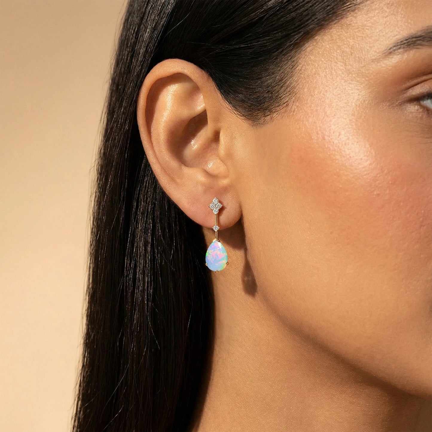 Luxurious Natural Ethiopian Opal Gemstone Real Diamonds Stud Earrings 18k Solid Rose Gold Cute Earrings For Women Bulk ODM Price