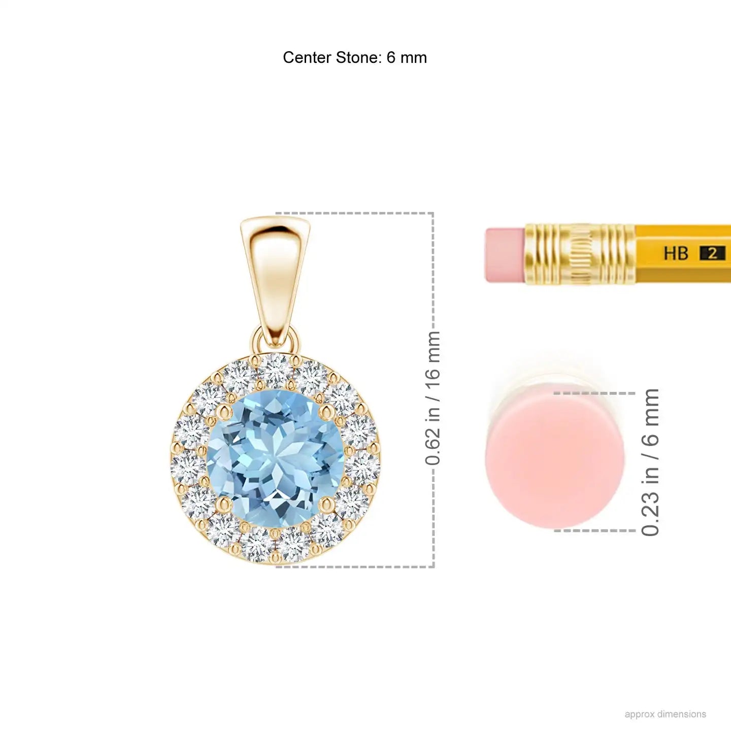 Natural 6MM 0.75Ctw Round Brilliant Cut Aquamarine With Halo Diamond Pendant Necklace IGI Certified Gemstone & Diamond Pendant