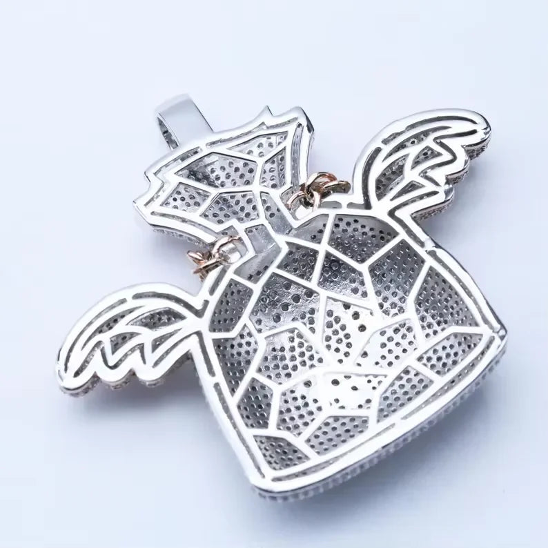 BiG-BOSS Iced Out Moissanite Money Bag Wing Pendant Silver and Rose Gold Tone Hip Hop Jewelry for Men and Women Party
