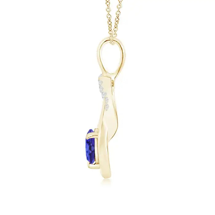 High Quality Handmade Infinity Design Pendant 14K Gold IGI Certified Round Tanzanite Gemstone Infinity Knot Pendant With Diamond