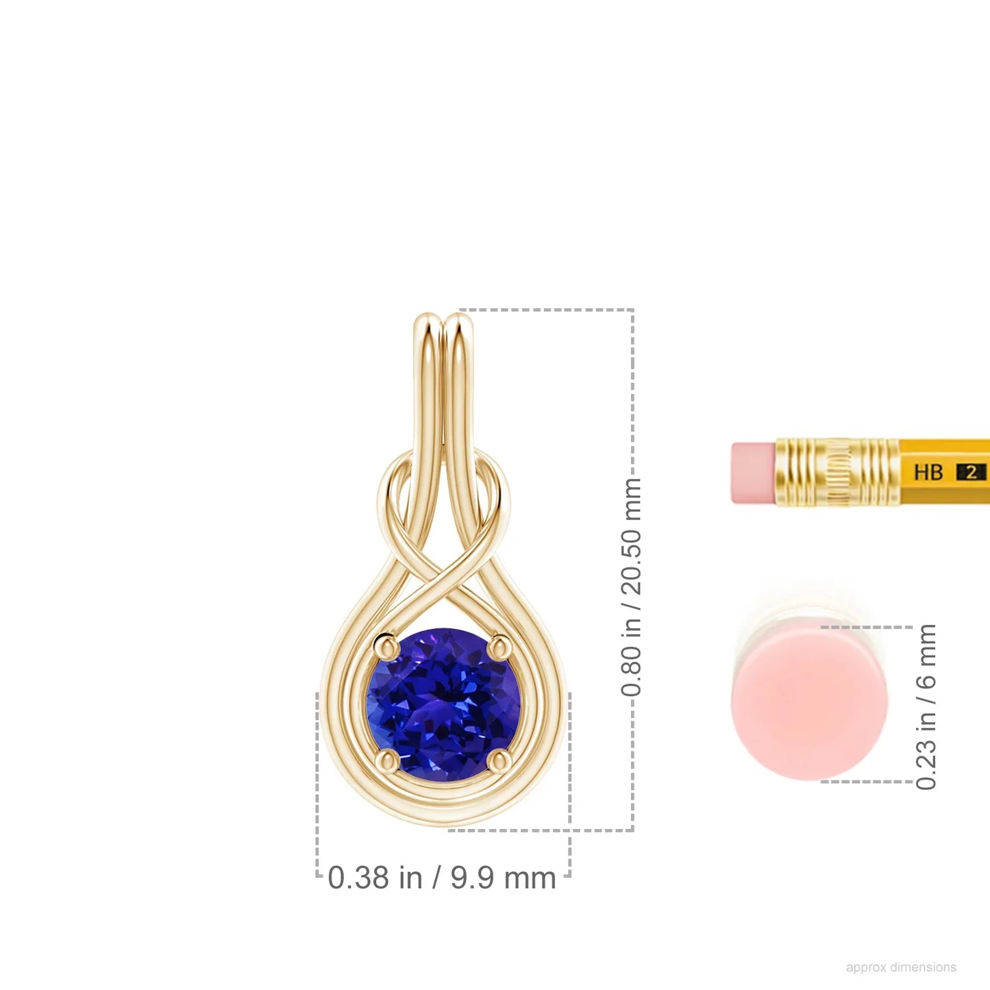Real Tanzanite 5mm 14k Solid Gold Infinity Knot Charm Pendant Prong Sett Fine Jewelry December Birthstone Blue Gemstone Pendant