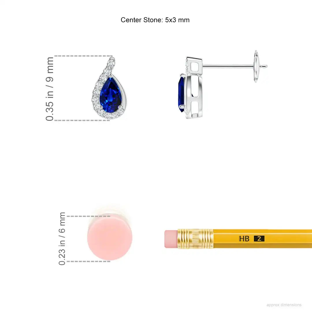 Blue Sapphire and Diamond Earring 14k Solid Gold Pear Cut Studs Earrings Fine Jewelry Gift for Women Anniversary Earrings