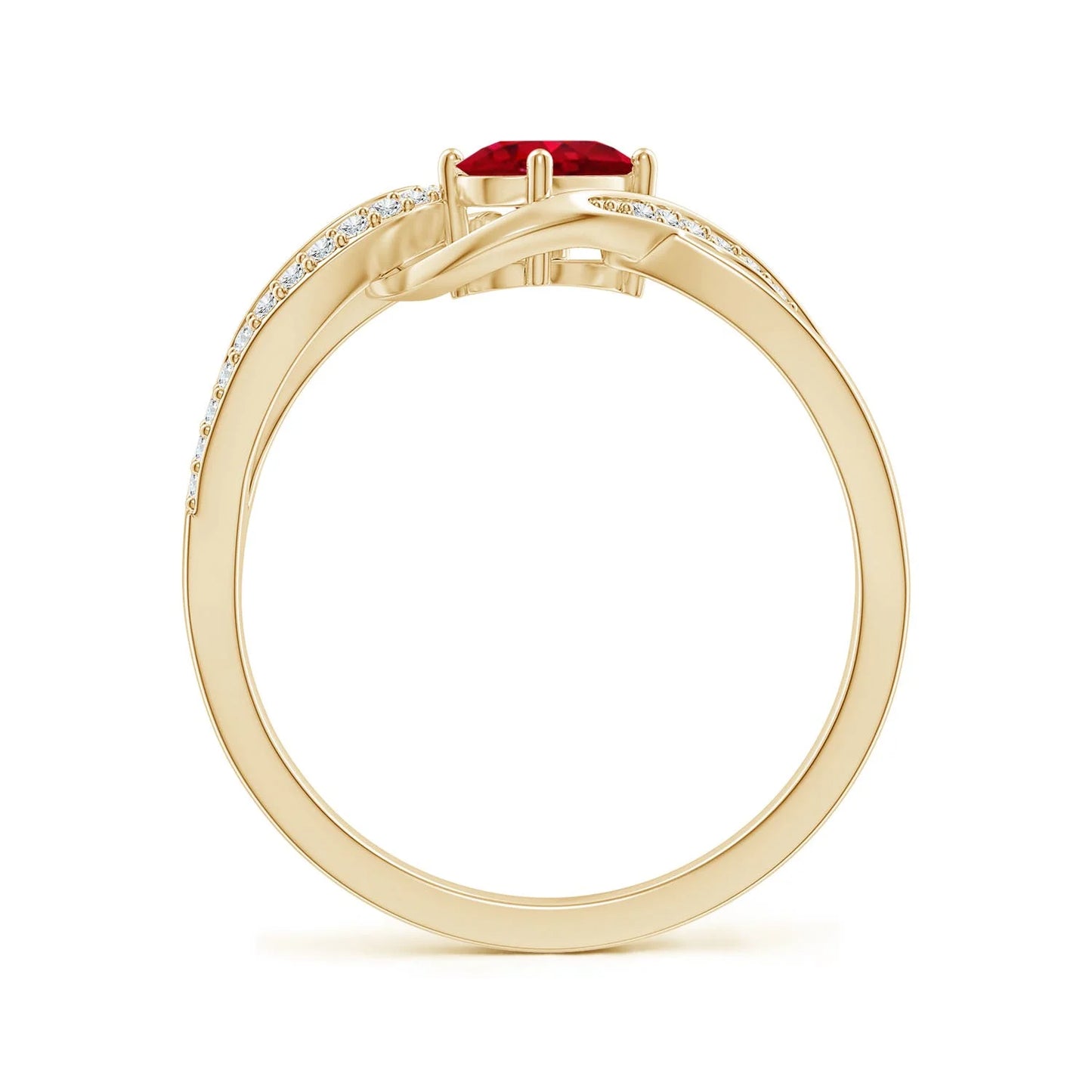 14K 18K Gold Oval Cut Natural Ruby Solitaire Twisted Ribbon Design Band Engagement Ring with Pave Accents Diamond Fine Jewelry