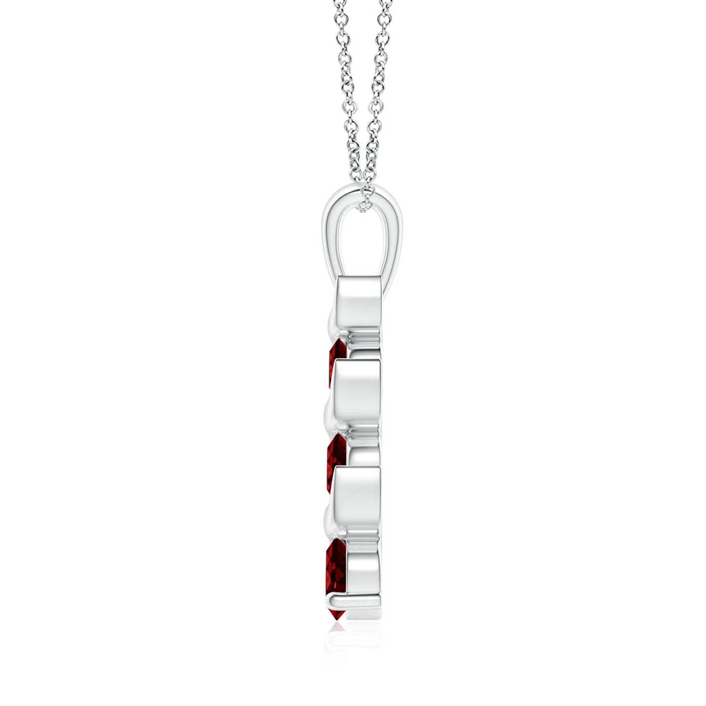 14K Solid Gold Channel-Set Round Cut Ruby Three Gemstone Journey Pendant Link Chain Necklace Party Wear Unique Spiral Pendant