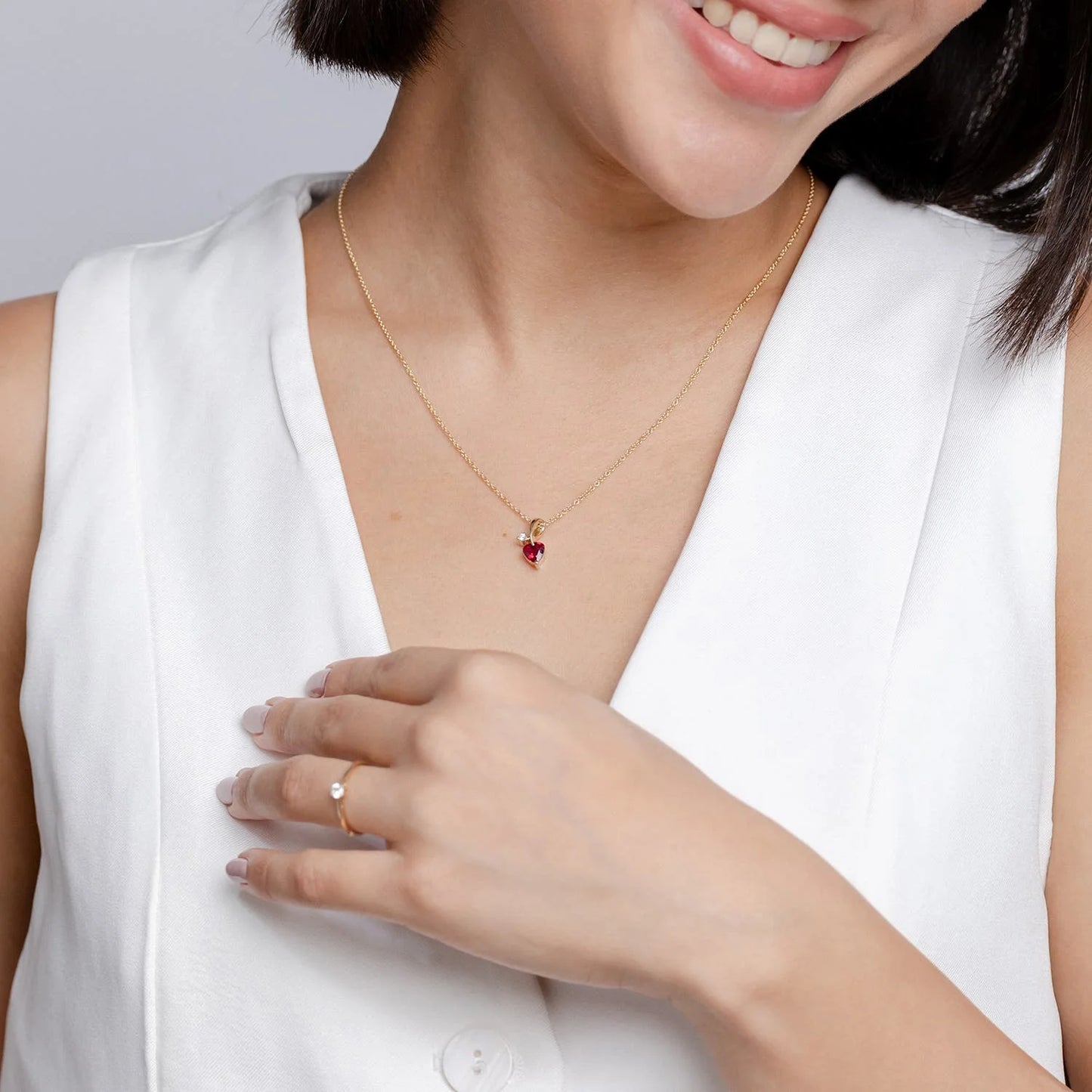 14K 18K Solid Gold Natural Heart-Shaped Red Ruby Ribbon Style Pendant With Diamond Classic Fine Jewelry Anniversary Gift For Her