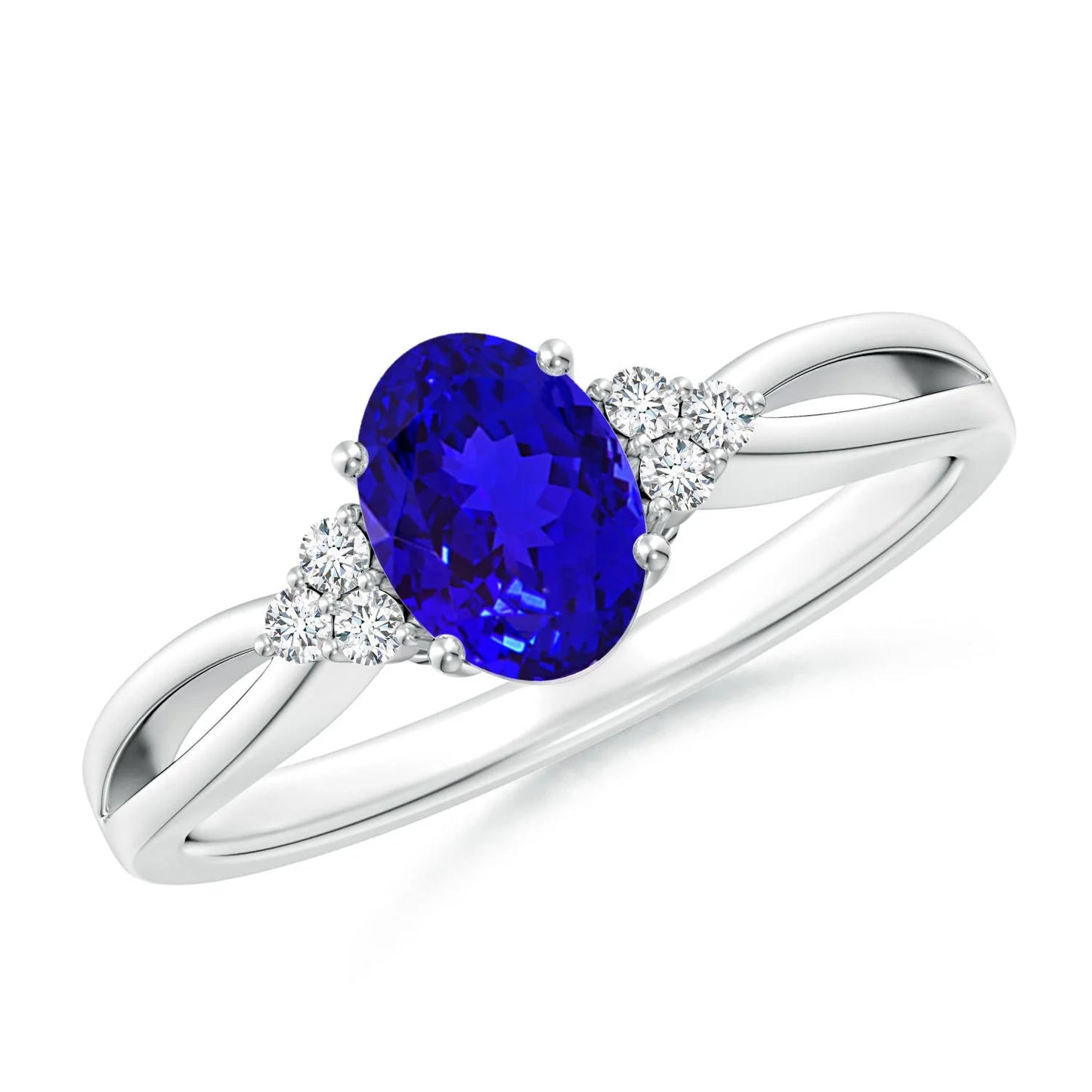 High Quality Natural 5x7mm Oval Cut Tanzanite & Accent Diamond Solitaire Engagement Ring 14K 18K Solid Gold Split Shank Ring OEM
