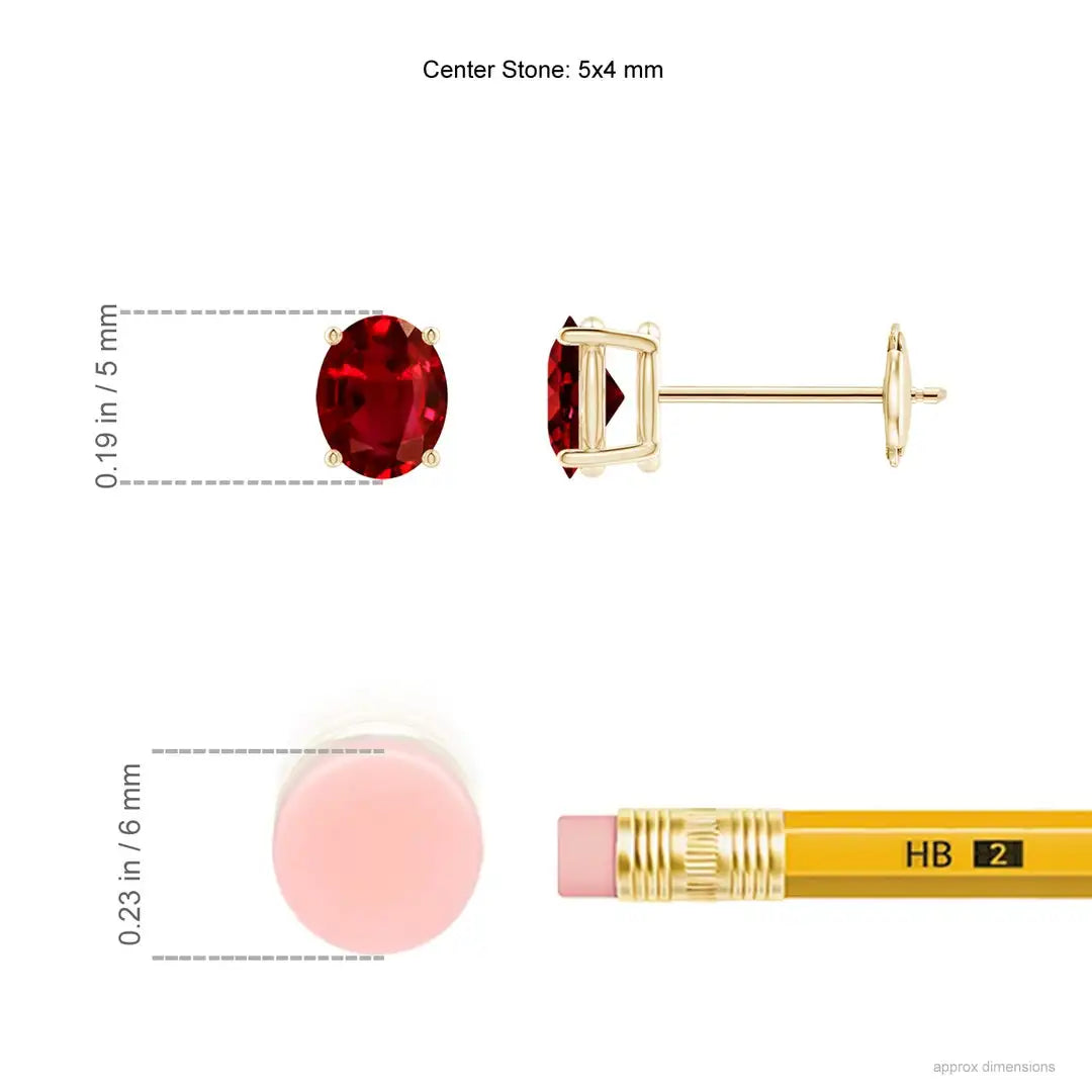 Natural Ruby Stud Earrings Oval Cut 14K Yellow Gold Solitaire Earrings July Birthstone Fine Jewelry Gift for Women