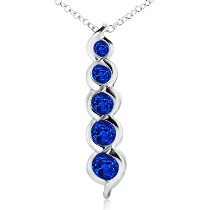 2026 New Arrival 14K Solid Gold Natural Round Cut Blue Sapphire Five Stone Journey Pendant Classic Fine Jewelry For Woman