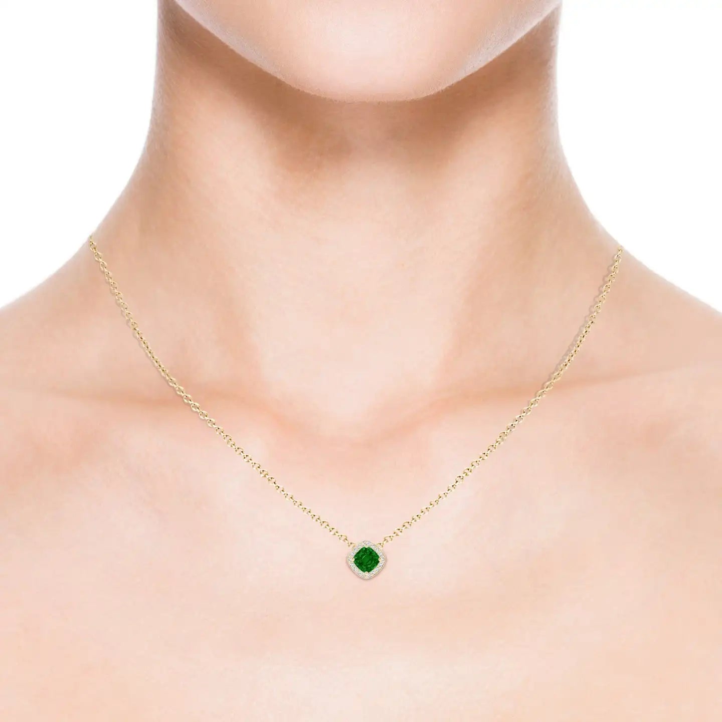 14K Solid Gold Natural Cushion Emerald Sideways Halo Pendant With Diamond Fine Jewellery Anniversary Wedding Gift For Her 2026