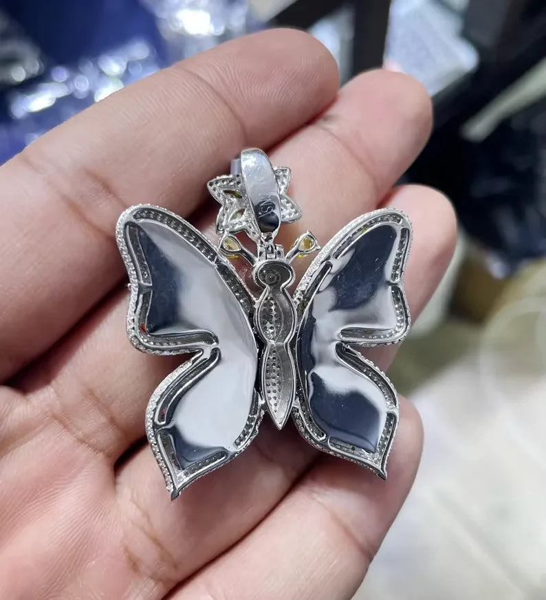 BiG-BOSS Butterfly Pendant for Women Multicolour Moissanite Iced Out Silver Jewellery