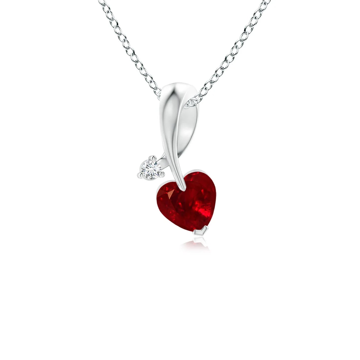 14K 18K Solid Gold Natural Heart-Shaped Red Ruby Ribbon Style Pendant With Diamond Classic Fine Jewelry Anniversary Gift For Her