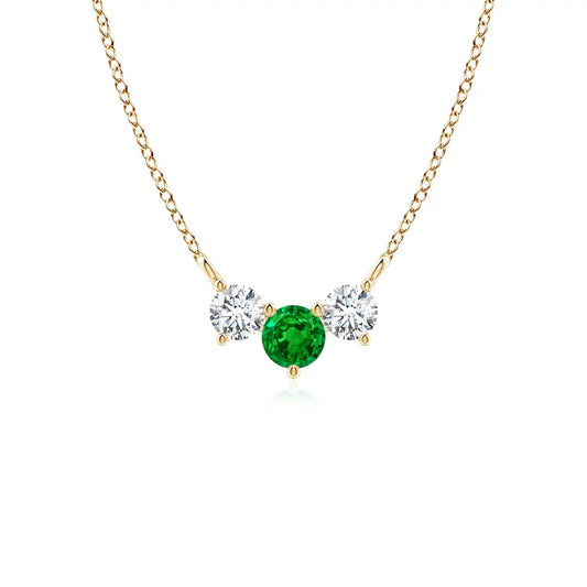 14K Solid Gold Natural Emerald Classic Trio Diamond Pendant Necklace Fine Jewellery Neo Heritage Anniversary Wedding 2026