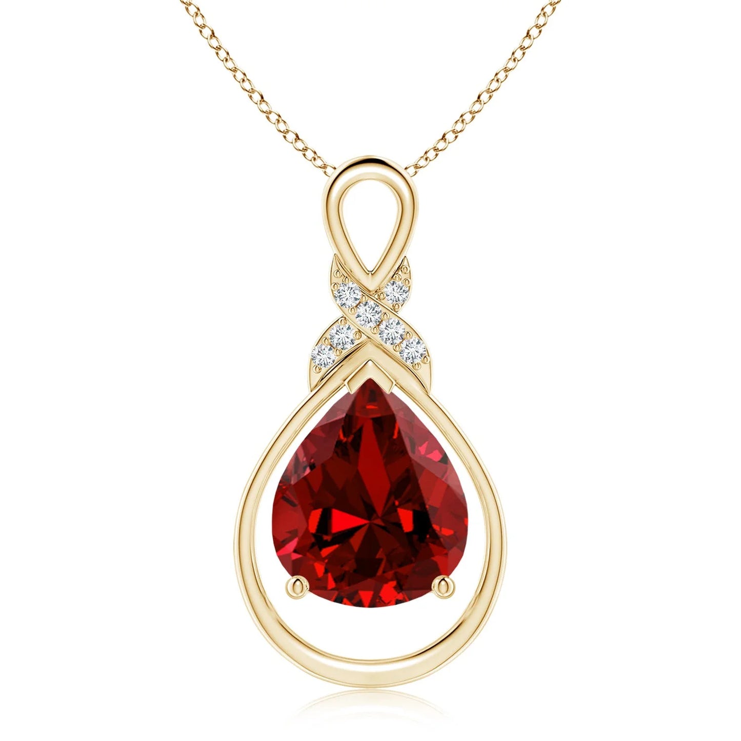 14k 18k Solid Gold Natural Red Ruby Infinity Shape Pendant With Diamond 'X' Motif High Quality Fine Jewelry Gemstone Necklace