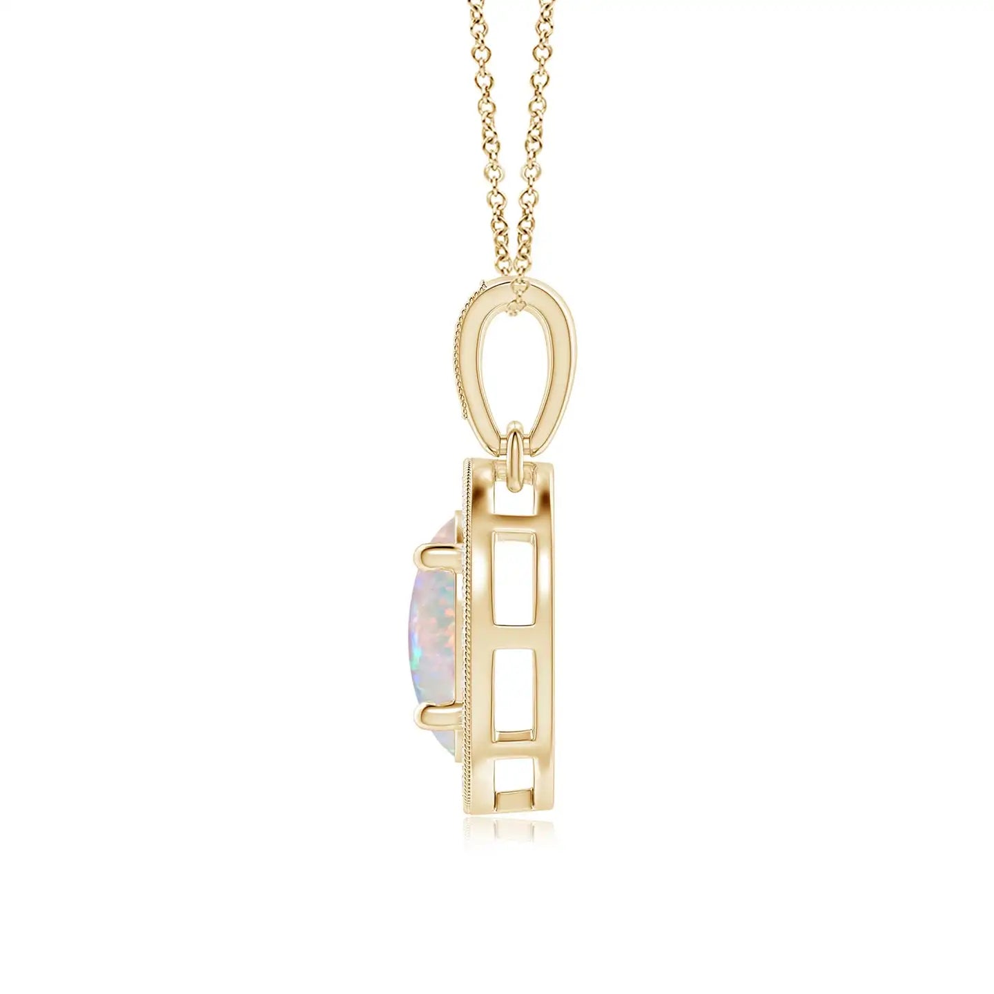 14K Gold Vintage Style Oval Cut Natural Ethiopian Opal Pendant With Diamond Halo High Quality IGI Certified Fine Jewelry Pendant