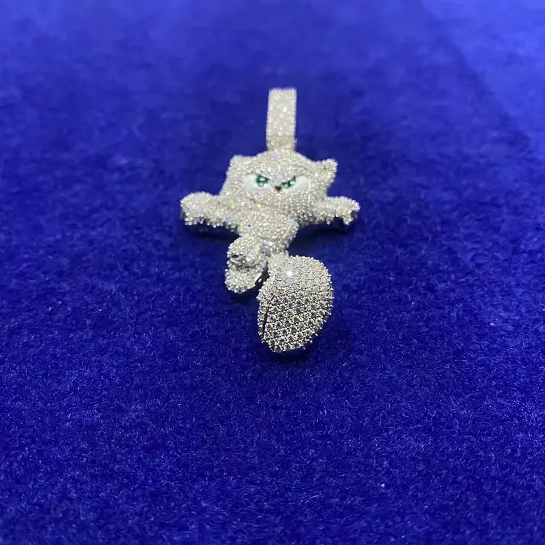 BiG-BOSS Cartoon Cat Moissanite Luxury Hip Hop Pendant 925 Silver Micro Pave Themed Charm Unisex Cute Party Jewelry Gift