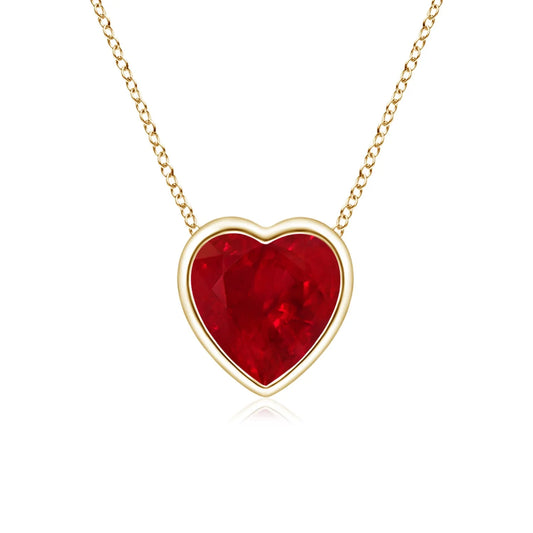 2.32G 14K  Gold Bezel-Set Solitaire Heart Cut Ruby Pendant IGI Certified Natural Precious Gemstone Link Chain Pendant Necklace